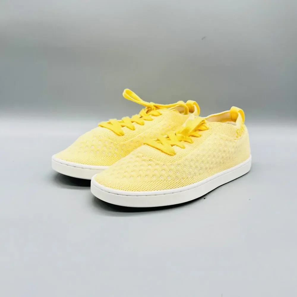 SUAVS Shoes Womens 7 Yellow Knit Lace Up Walking Sneakers Lightweight Comfort